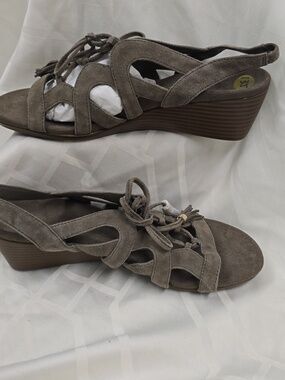 Vionic Taupe Suede Lace-Up Slingback Sandals